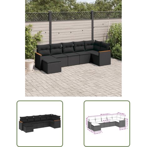 The Living Store Salon de jardin 7 pcs avec coussins noir résine tressée - Ensemble Salon De Jardin - Meuble Extérieur - Jardin Design - Mobilier De Jardin - Canapé D'extérieur (1/3)