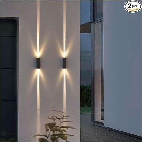 Applique extérieure pack de 2, LED up & Down Light, ip65 aluminium imperméable à l'eau applique extérieure, projecteur de lumière de porche moderne, 3000k 6W applique extérieure noire (1/5)