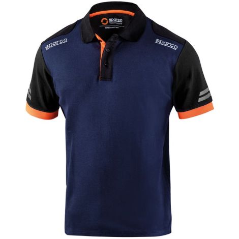 Polo technique Sparco Toledo en coton et polyester bleu marine/orange fluo taille XS avec bandes re'fle'chissantes haute visibilite' sur la manche blu marine + arancio fluo XS