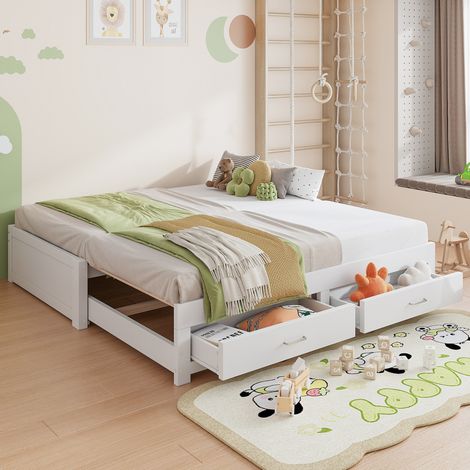 Divano letto estraibile 90/180x190 cm bianco in legno con 2 cassetti (1/5)