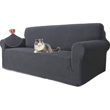 (3 places, gris) Housse de canapé extensible imperméable, housse de canapé universelle 1 pièce, housse de canapé adaptée aux animaux de compagnie (1/4)