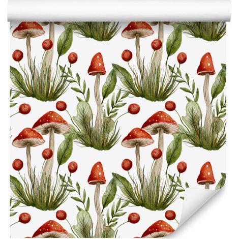 Papier peint champignons blanc et beige pour salon et chambre 50x1000 cm (1/5)