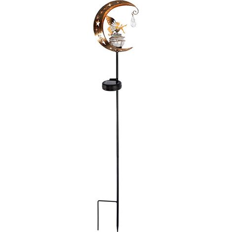 Lanterne féérique solaire en forme de lune, décoration de jardin, objet en fer forgé, support de sol - Lampe féérique ange, éclairage extérieur, boule de verre - Lumière LED - AquaForge