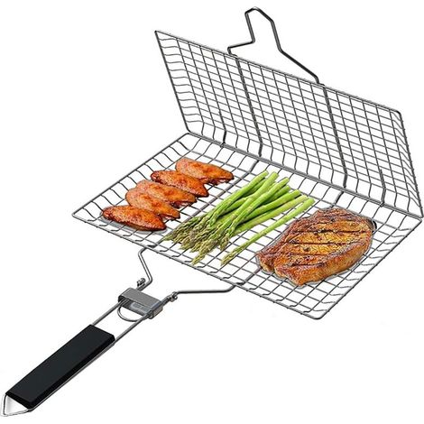 Panier Poisson BBQ – Pliable – Antiadhésif – Acier Inox – Filet – Légumes/Crevettes/Viande – Extérieur (1/5)