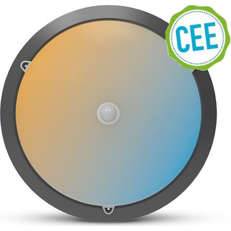 Plafonnier LED Gris Anthracite - Détecteur IR - Ø300mm - 15W - CCT 3000-6000K - IP65 (1/5)