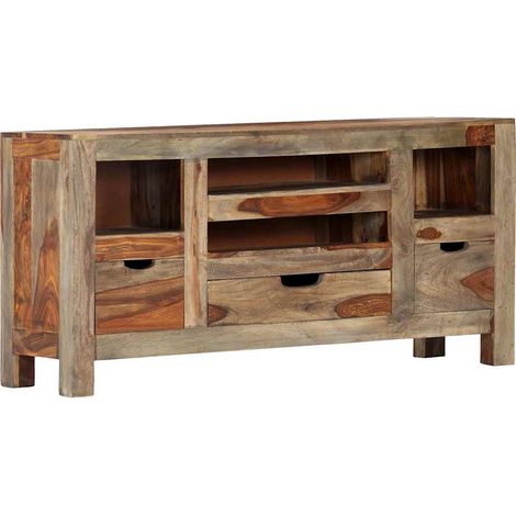 Buffet - Armoire de rangement Enfilade Gris 100 x 30 x 50 cm Bois massif de Sesham BV767982 - BonneVie (1/5)