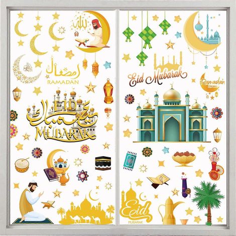 121 Fenster- und Türaufkleber, Innendekoration, Schlossmotiv für das Eid-Fest, statisch haftende Aufkleber, 9 Bögen (1/2)