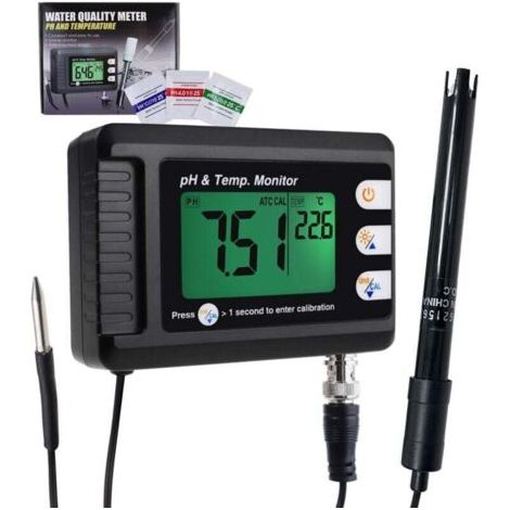QORVA-Testeur de pH et de température 2 en 1, sonde BNC auto-étalonnée 0-14 pH pour pH-mètre hydroponique pour aquarium, laboratoire d'eau, alimentation et eau potable XXW (1/4)