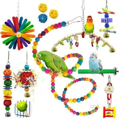 jouets à mâcher pour perroquet balançoire nid d'oiseau hamac perchoir cloche cage à oiseaux jouets pour petites perruche