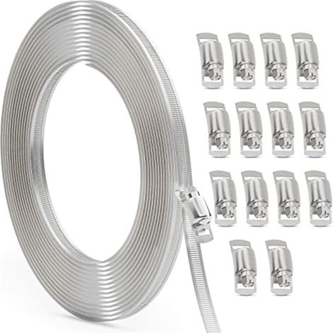 Sangles en Métal Bricolage + 15 Pièces de Fixation Colliers de Serrage Réglables, Collier de Serrage à Vis Sans Fin, Argent (1/5)