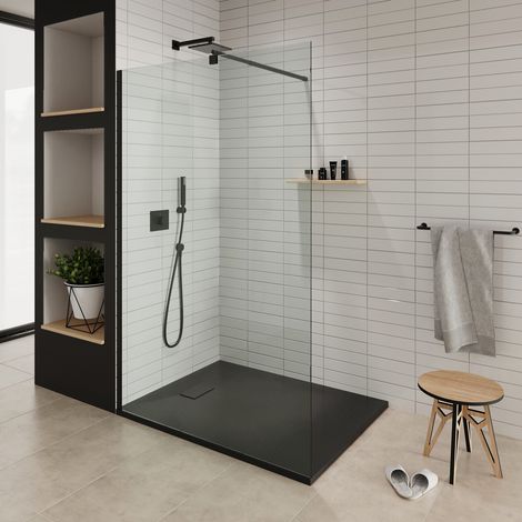 ROMA-BLACK Paroi de douche 100x200 cm transparent 8 mm + barre réglable de 78-123 cm (1/5)