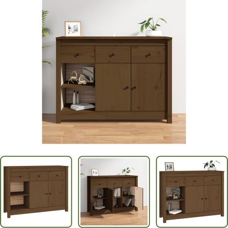 Rangement - Buffet Marron miel 100x35x74 cm Bois massif de pin (1/5)