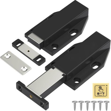 Lot de 2 Aimant Poussoir Porte Placard Push to Open Loquets de Porte Magnétiques à Pousser Push Toucher Latche pour Armoire, Tiroir de Cuisine, Porte de Camping-car, Fermeture de Garde-robe