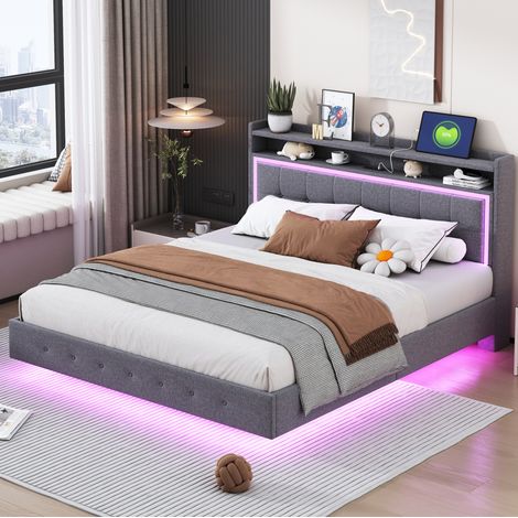 struttura letto 160x200 con USB LED grigio OKMYHOME (1/5)