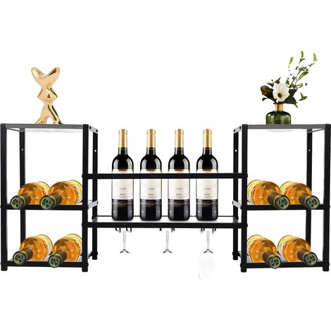 Cave à vin, design à 3 niveaux, panneau de densité durable et fer, capacité de charge élevée, polyvalent pour la décoration intérieure, utilisation multi-usage (1/5)