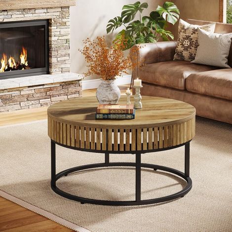 Tribesigns Mesa de Centro Redonda, 80cm Mesa de Centro, Mesa Central Moderna de Madera para Sofá, Mesa Auxiliar para Sala de Estar, Color Marrón Claro (1/5)