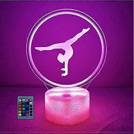 Veilleuse 3D créative sur le thème de la gymnastique artistique, alimentée par USB, avec interrupteur tactile et télécommande. Décoration LED, illusion d'optique, lampe 3D 7/16 couleurs changeantes, c