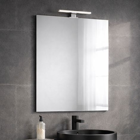Kiamami Valentina – Miroir lumineux de salle de bain 80x60 réversible – Lampe chromée 20cm – Éclairage IP44 6000K – Installation facile