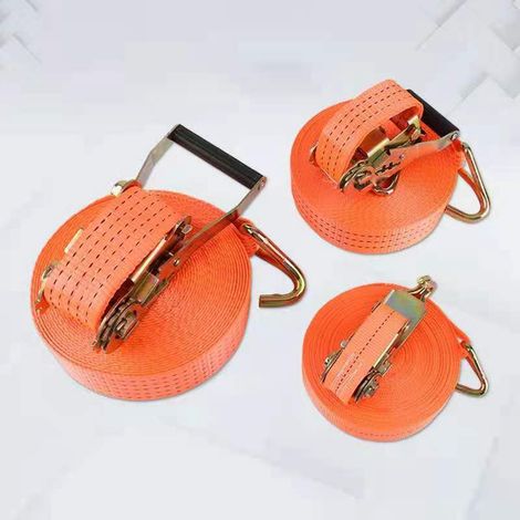 Sangles de serrage à cliquet avec crochets, kit d'arrimage 5cmx10m pour remorque, camion, voiture, noir, lot complet de 2 sangles tendeurs. (1/3)