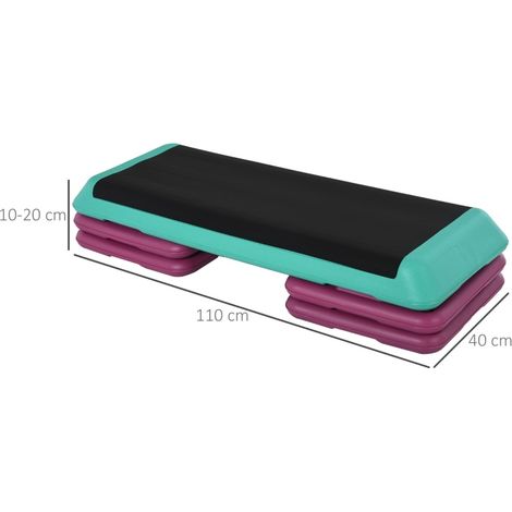 Step d’aérobic réglable 10/15/20 cm 110 x 40 cm, PVC/PP, noir, vert et violet DESVIAE (1/4)