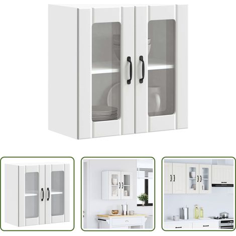 Küchenregal -  Küchen-Hängeschrank mit Glastür Lucca Weiß Holzwerkstoff (1/5)