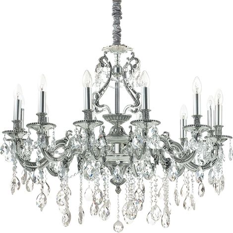 Lampadario Classico Gioconda Metallo-Cristallo Argento 12 Luci E14 (1/2)
