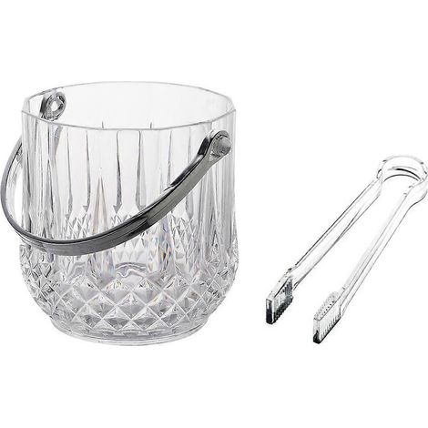 1 ensemble de 2 seaux à glace portables en plastique avec pince à glace et récipient à glace (transparent)-13.00X12.00X12.00CM-Transparent (1/4)
