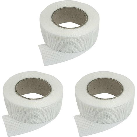 3 rouleaux de ruban adhésif en fibre de verre blanche pour fissures et trous (1/4)