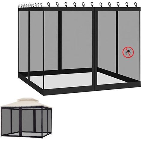 Black mosquito net (300 x 300 cm) with zipper, suitable for gazebos and gardens. (1/5)