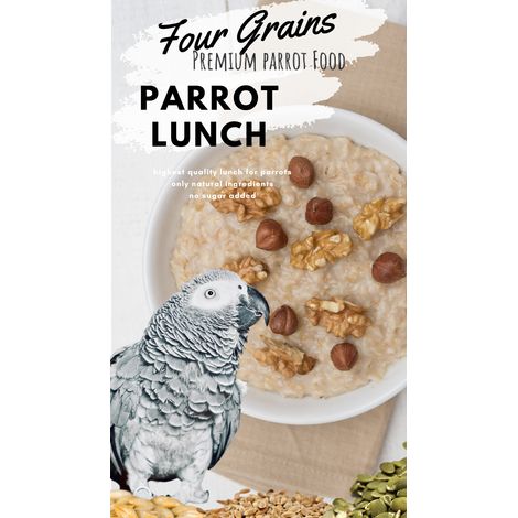 Colazione a quattro cereali per pappagalli Piatto per colazione o cena per pappagalli Cibo caldo o freddo per pappagalli 100 g (1/3)