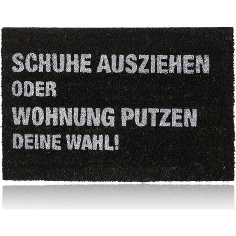 Relaxdays Fußmatte Kokos "Schuhe ausziehen oder Wohnung putzen - Deine Wahl", außen & innen, Türmatte 60x40 cm, schwarz (1/5)
