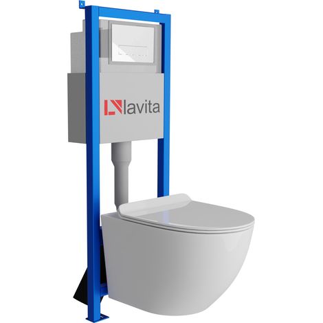 Bâti-support Lavita LAV 101 à 40 cm + WC Sofi Slim sans bord + plaque de commande LAV 200.3.1 blanc  Kit complet WC