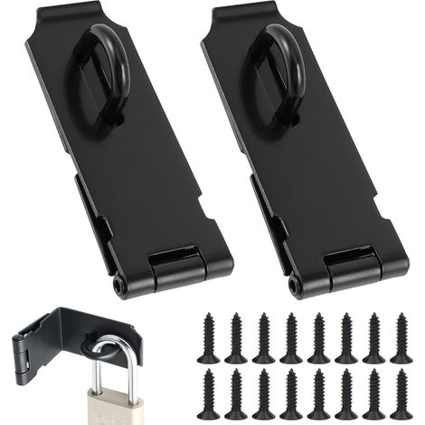 2 Pièces Loquet de Cadenas Agrafe avec 18 Vis, 4 Pouces Cadenas Fermoir Loquet Porte Fermoir en Acier Inoxydable, Verrou de Porte, Moraillon Verrouillage pour Porte, Tiroir, Placard, Jardin (Noir) (1/5)