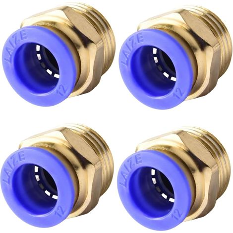 Lot de 4 raccords pneumatiques rapides droits 12 mm (1/2" PT) avec filetage extérieur – Raccords Push to Connect pour tuyaux en polyuréthane/PA/PE/PVC, raccord rapide à air comprimé (1/5)