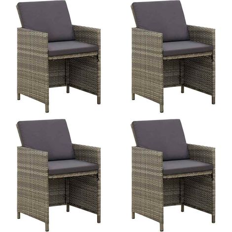 Lot de 4 Chaises de jardin avec coussins - Chaises d'extérieur pour terrasse/jardin Résine tressée Gris BV422537 - BonneVie (1/5)