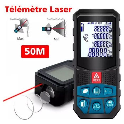 Télémètres laser 50m, SDLOGAL, Ecart 2mm, 20 Données, mesure de la Distance, écran LCD, étanche Ip54,Piles non incluses (1/5)