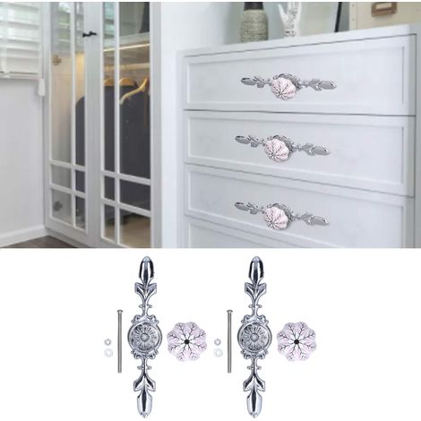 Tirador de cerámica para armario Mano1061D de 2 piezas con estampado floral y fácil instalación, fabricado en aleación de zinc. (1/5)