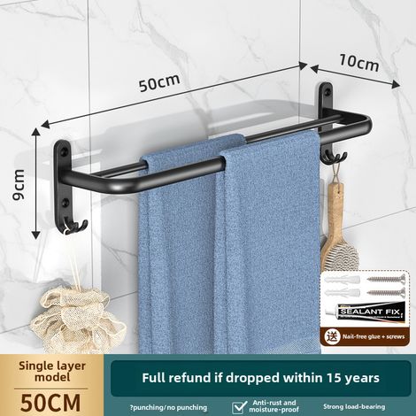 Toallero de pared, no requiere taladrar, plegable, de aluminio adhesivo de alta resistencia, para baños pequeños y autocaravanas. (1/5)