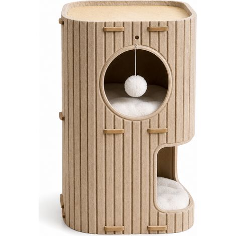 Arbre à chat en bois massif compact beige 65 x 45 cm