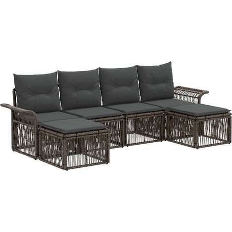 Gartensofa-set 6 pcs Grau Poly-Rattan vidaXL