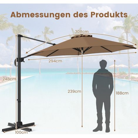 Verstellbarer 300 cm ampelschirm mit kurbel braun