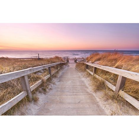 Papier peint panoramique mer & coucher de coleil | Tapisserie panoramique plage avec ponton violette | Papier peint panoramique salon & salle de bain - 267 x 400 cm (4 pièces) (1/2)