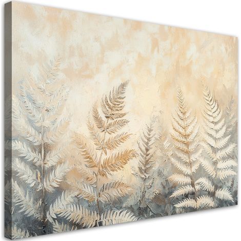 Quadro su tela, Foglie di felce beige natura piume stile boho - 60x40 (1/3)