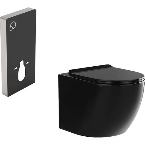 Pacchetto WC sospeso con Telaio decorativo Nero lucido - JAVOINE (1/5)