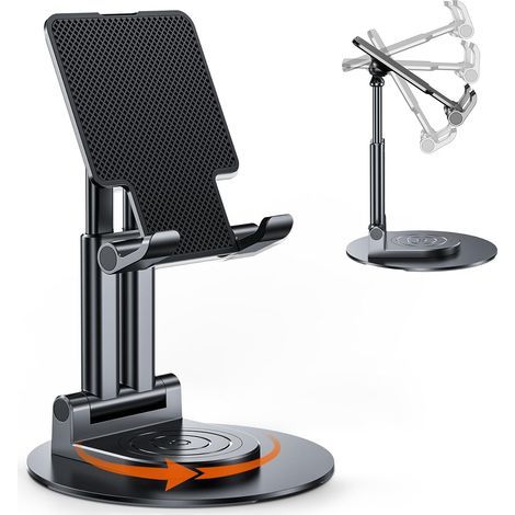 Desktop Phone Holder, 360° Rotating Phone Stand, Portable Smartphone Holder for iPhone, Samsung, Huawei, Smartphones, iPad Mini, Kindle and More (Black) (1/5)