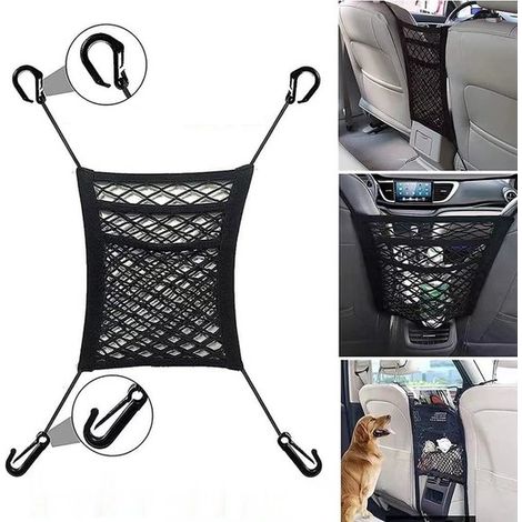Filet de rangement universel à double couche pour siège auto, filet élastique de rangement pour accessoires de voiture (1/5)