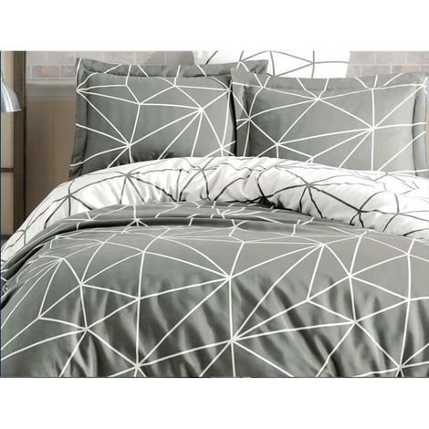 Bettwäsche - 1 Bettdeckenbezug 220 x 240 cm + 2 Kissenbezüge 60 x 60 cm - 100% verstärkter Baumwolle - Grau