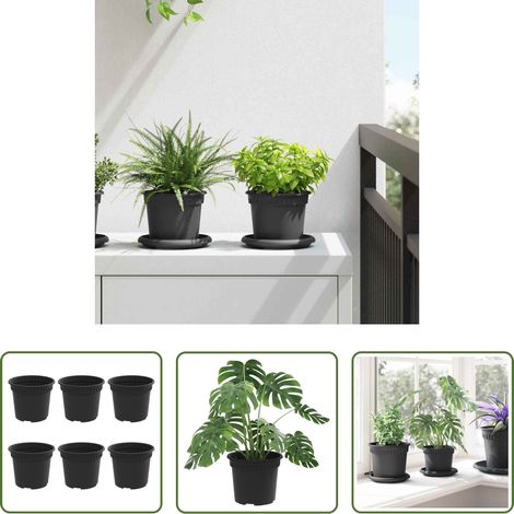 Garten - Runder Blumentopf 6 pcs Schwarz Ø 12,5 x 10 cm Kunststoff (1/5)