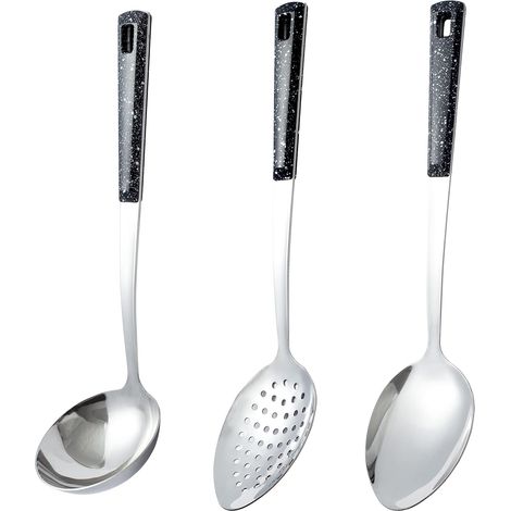 Cuillère À Soupe - Cuillère Égouttoir - Cuillère Perforée - Ensemble De 3 Pièces En Acier Inoxydable Avec Poignée En Plastique - Pour Cuisine Et Service (1/5)