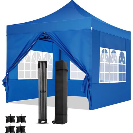 Carpa plegable de jardín. Gazebo plegable impermeable Spire 3x3m con paneles laterales. Carpa de exterior. Altura ajustable. UV. y protección contra el agua, Barnum plegable para bodas, picnics, merca (1/5)